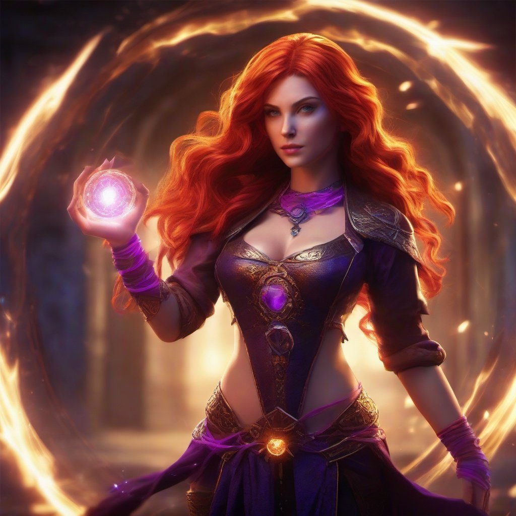 Niamh adulta sustenta uma esfera violeta da Energia do Caos