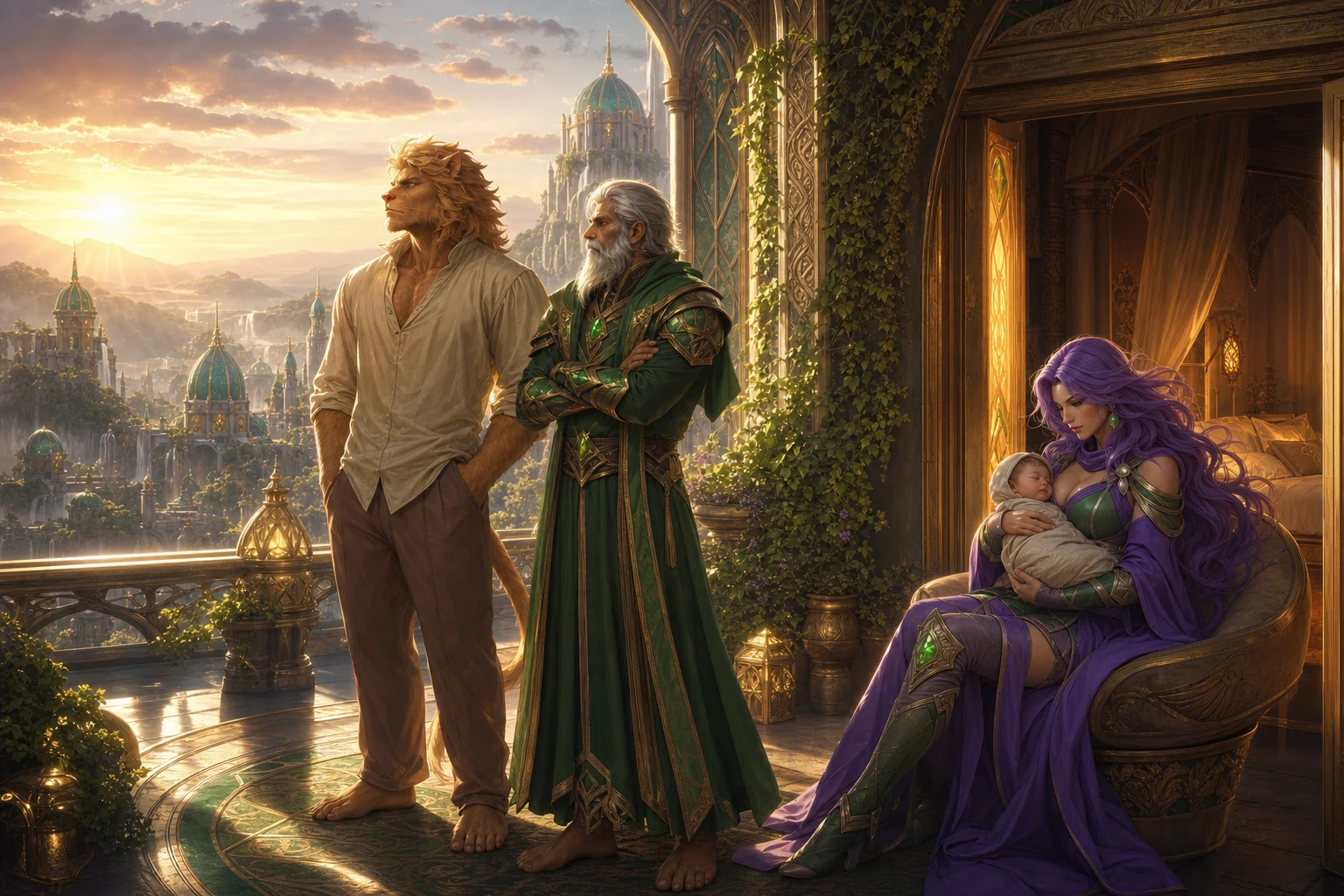 WindFur observa o amanhecer ao lado de Cyan enquanto Eirene repousa com Niamh