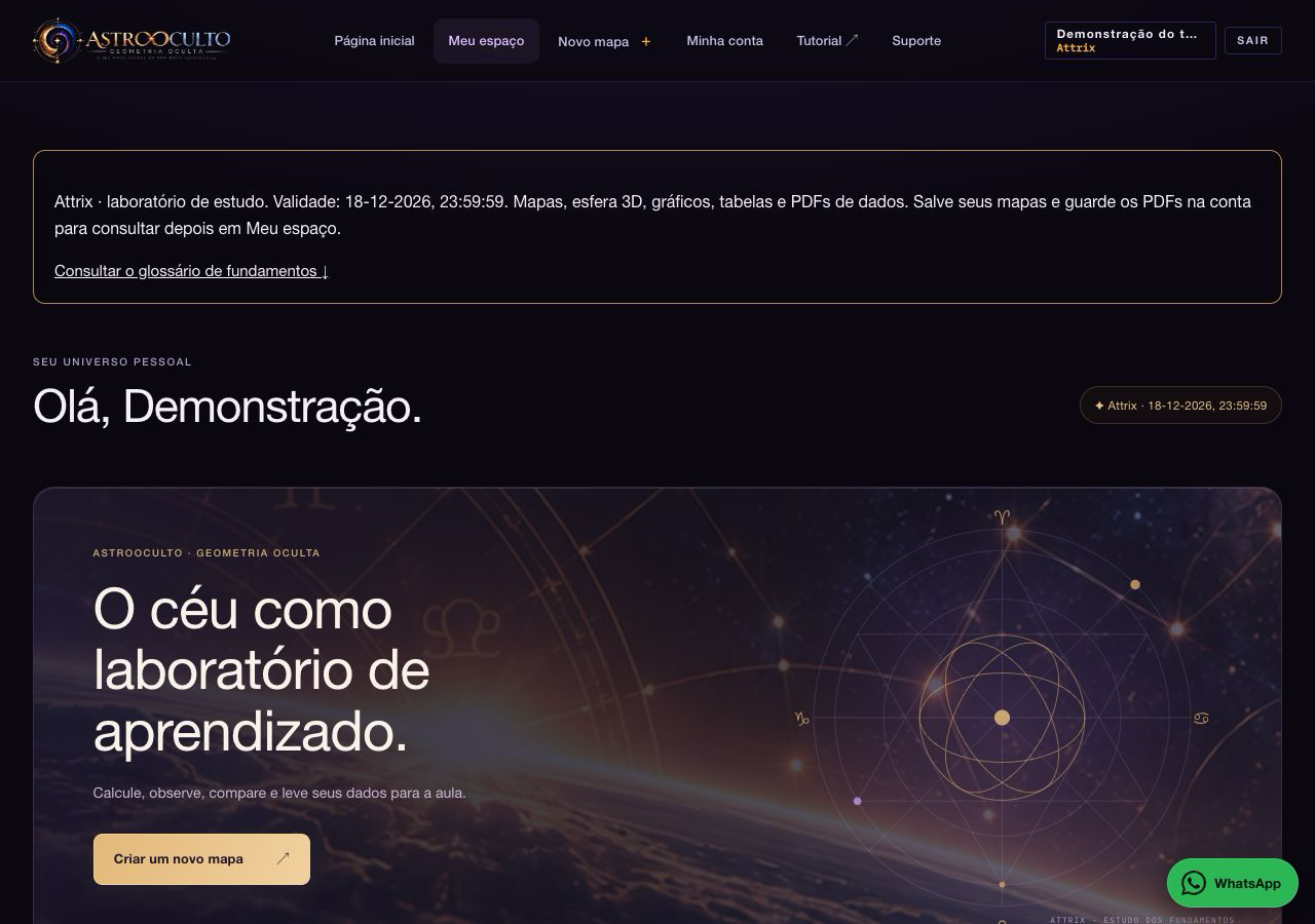 Tela original do AstroOculto: Reconheça o ambiente Attrix