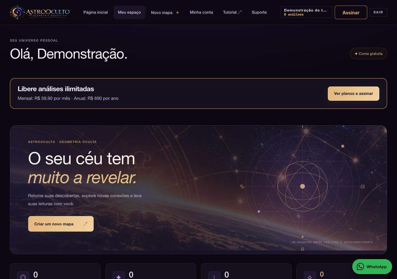 Tela original do AstroOculto: Crie um novo mapa