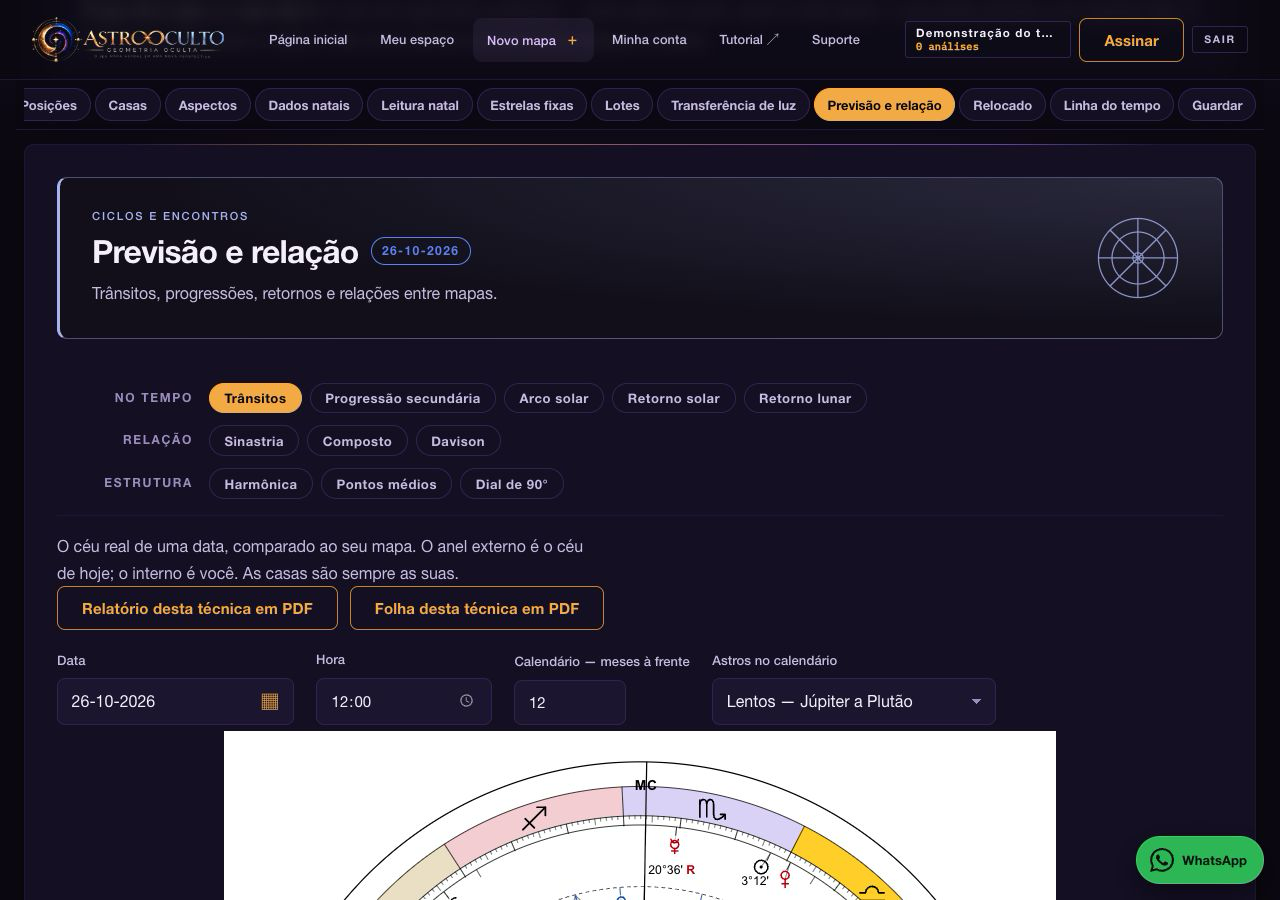 Tela original do AstroOculto: Escolha a técnica