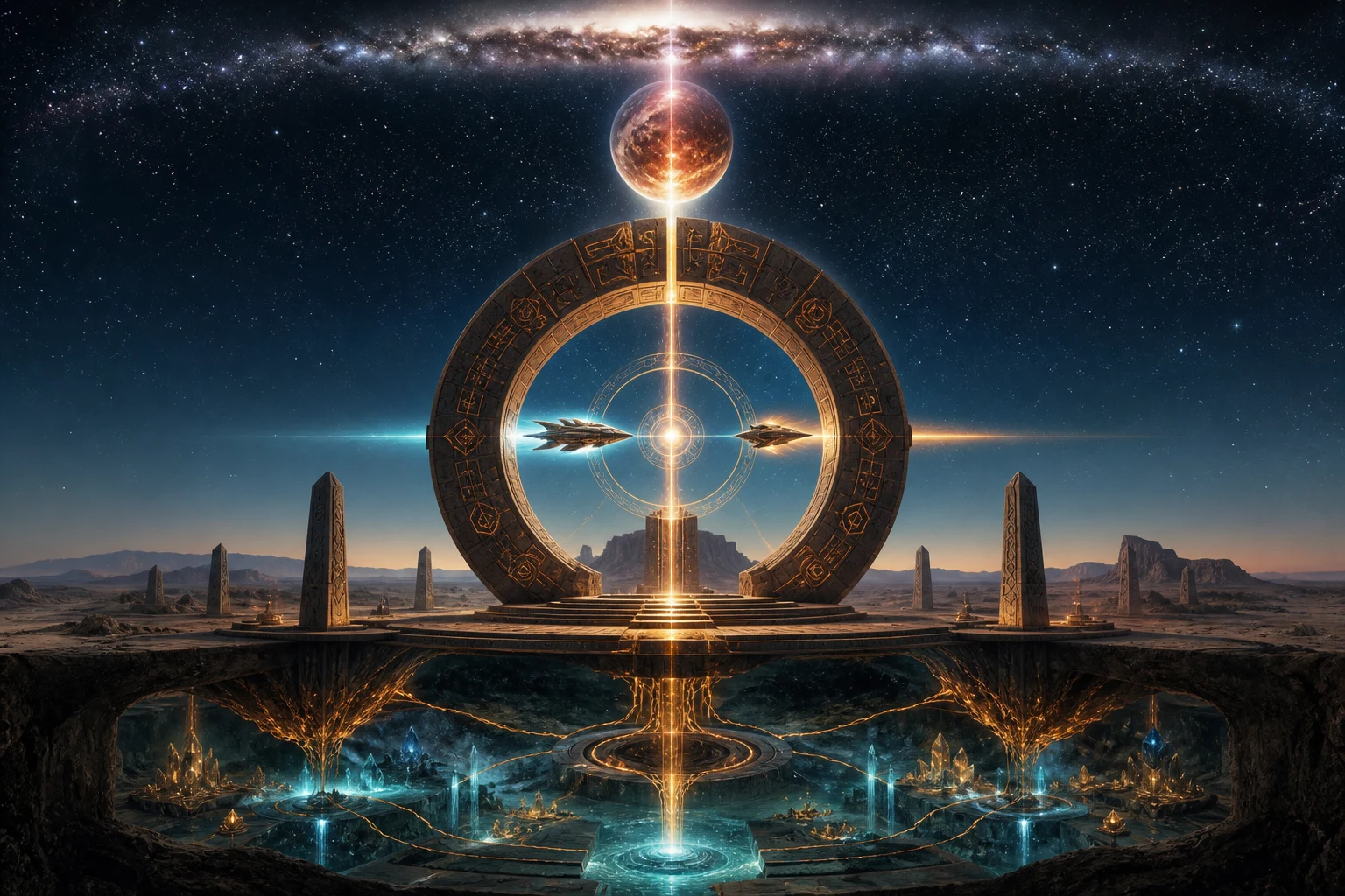 Portal megalítico conecta água subterrânea, superfície da Terra, Nibiru e o plano galáctico num eixo de chegadas e partidas.