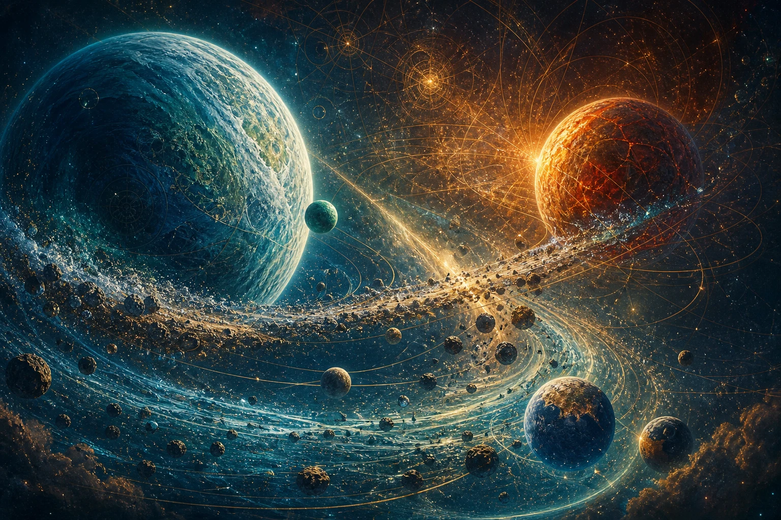 Tiamat e um planeta vermelho reorganizam o jovem Sistema Solar em anéis, luas e novos caminhos orbitais.