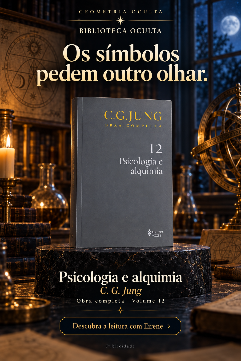 Os símbolos pedem outro olhar. — arte da Biblioteca Oculta com o livro Psicologia e alquimia