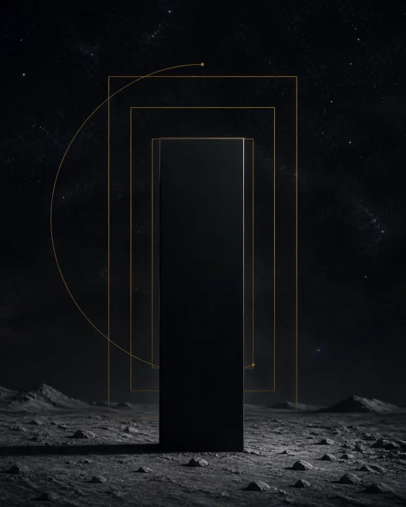 Representação artística original de Monólito — a geometria que desperta inteligências no padrão visual Geometria Oculta