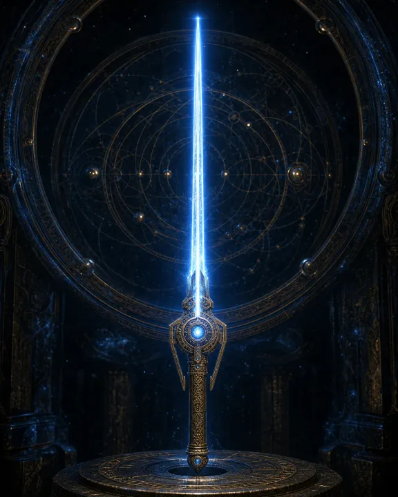Representação artística original de Sabre de luz — o mito tecnológico dos Jedi no padrão visual Geometria Oculta