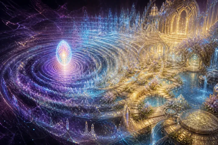 Ondas emanadas por uma semente luminosa cristalizam-se em caminhos, jardins e arquitetura.