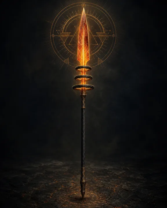 Representação artística original de Lança de Lugh — a arma que precisava dormir no padrão visual Geometria Oculta