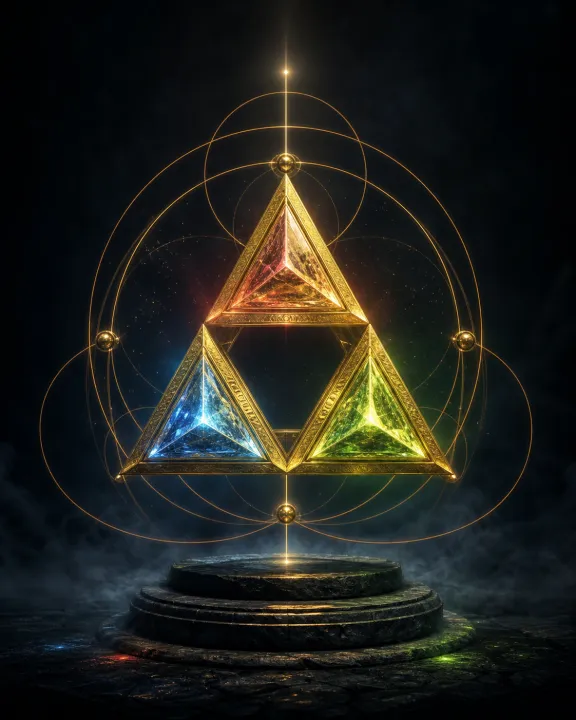Representação artística original de Triforce — três virtudes e um desejo no padrão visual Geometria Oculta